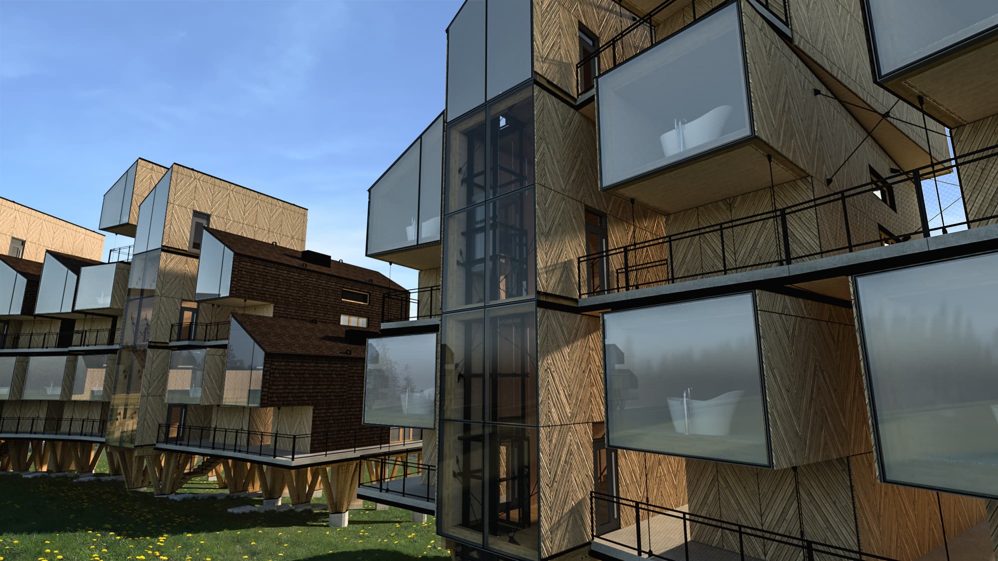 Modulus – Smart Mountain Resort. Projekt hotelu modułowego, z wykorzystaniem technologii drewna CLT,  wpisujący się w region Podhala. [Pl / ENG]